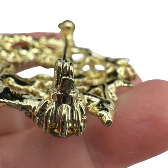 Vintage Gold Tone Wreath Brooch Blue Rhinestones Christmas Holiday Leaves - Picture 9 of 9